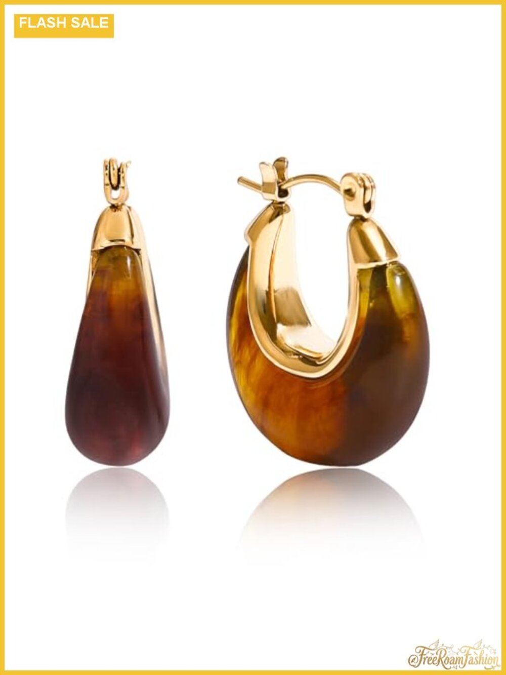 Gold Tone Stainless Steel Resin Teardrop Dangle Drop Earrings for Women